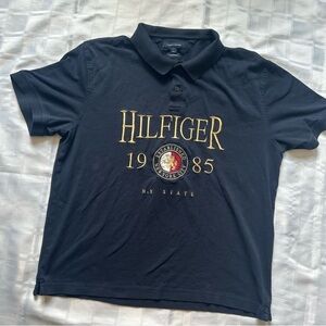 Tommy Hilfiger Large Embroidered Branding Dark Blue Short Sleeve Polo Shirt